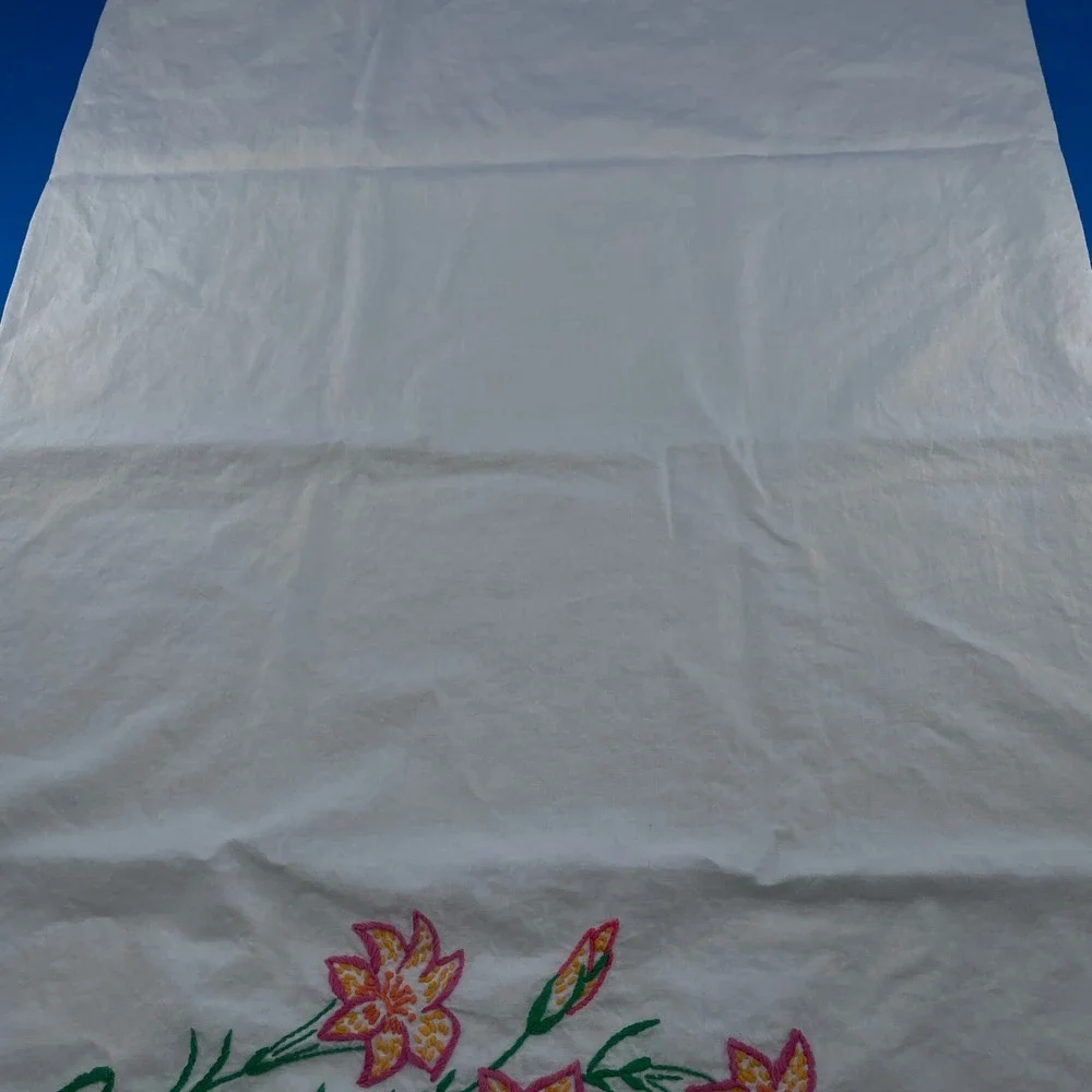 VTG Hand Embroidered Crewel Pillowcases 3 White Peacock Floral 1950s Crochet x3